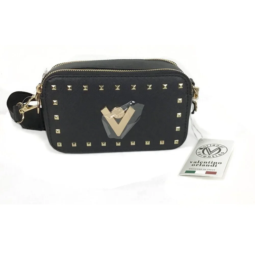 VALENTINO ORLANDI Studded Double Zip Crossbody Camera Bag Purse